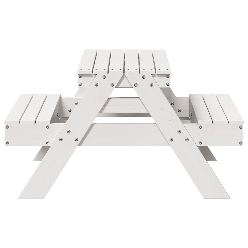 Children's picnic table white solid pine wood