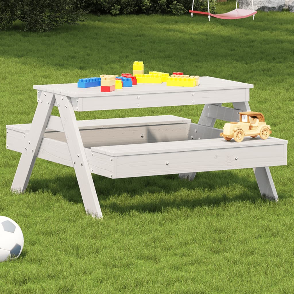 Children's picnic table white solid pine wood