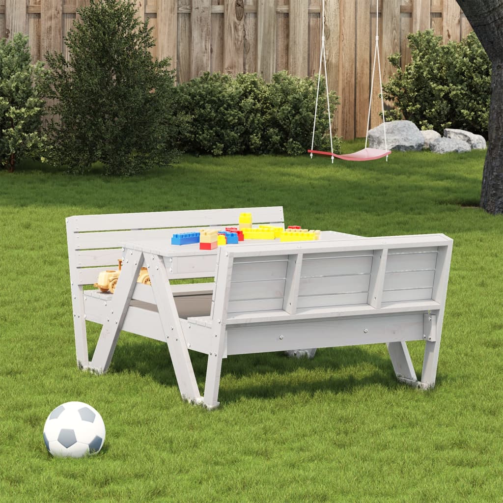 Children's picnic table white solid pine wood