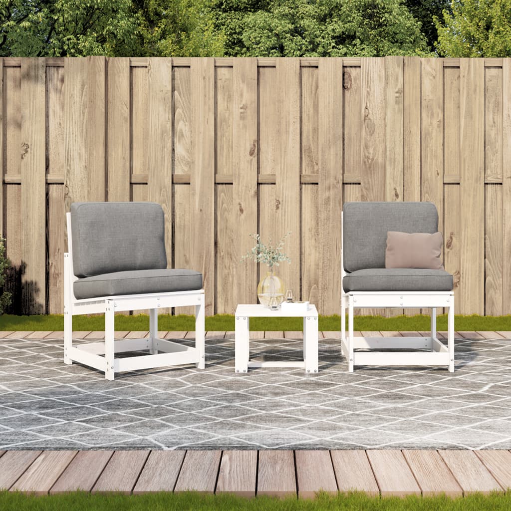 Salon de jardin 3 pcs blanc bois massif de pin