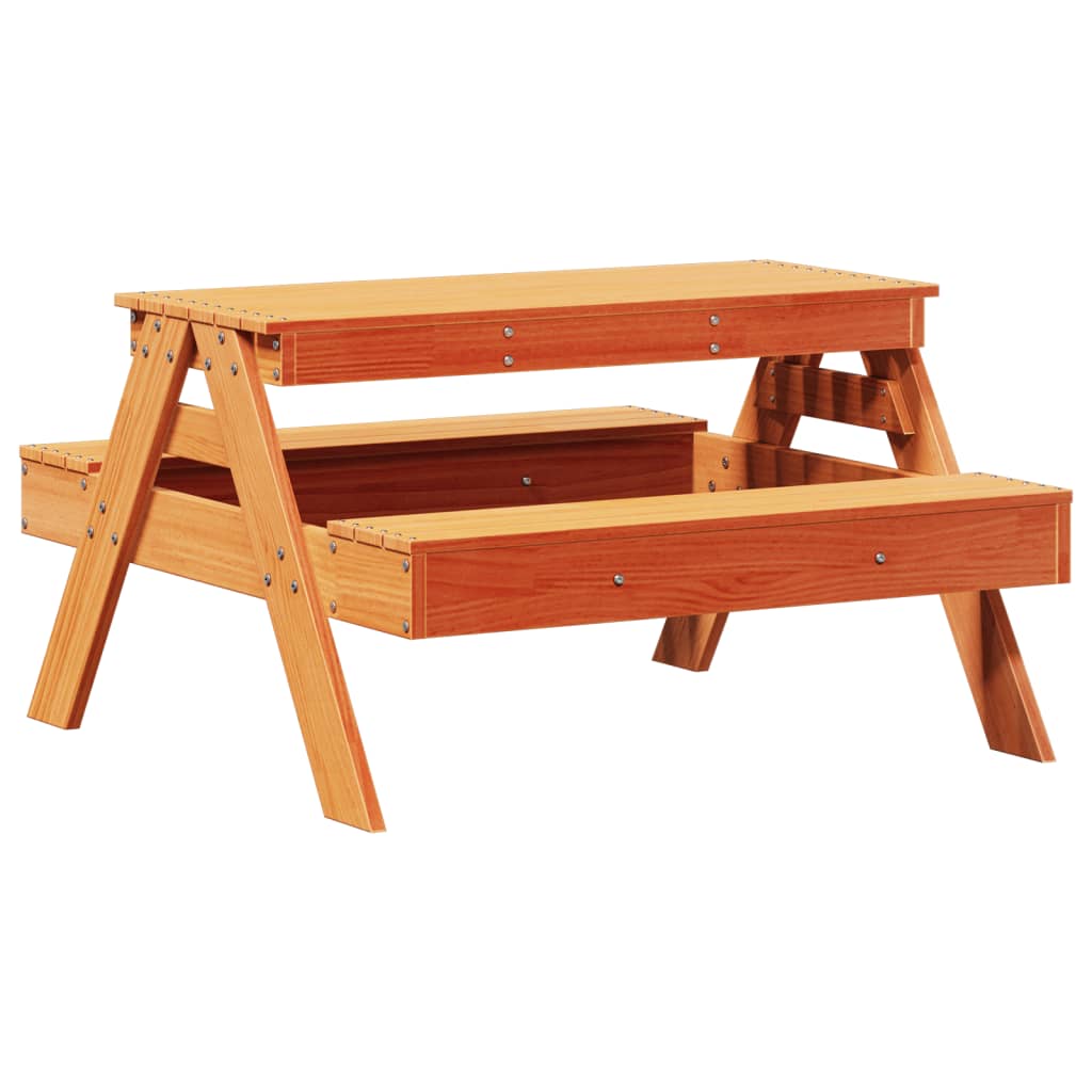 Children's picnic table brown wax solid pine wood