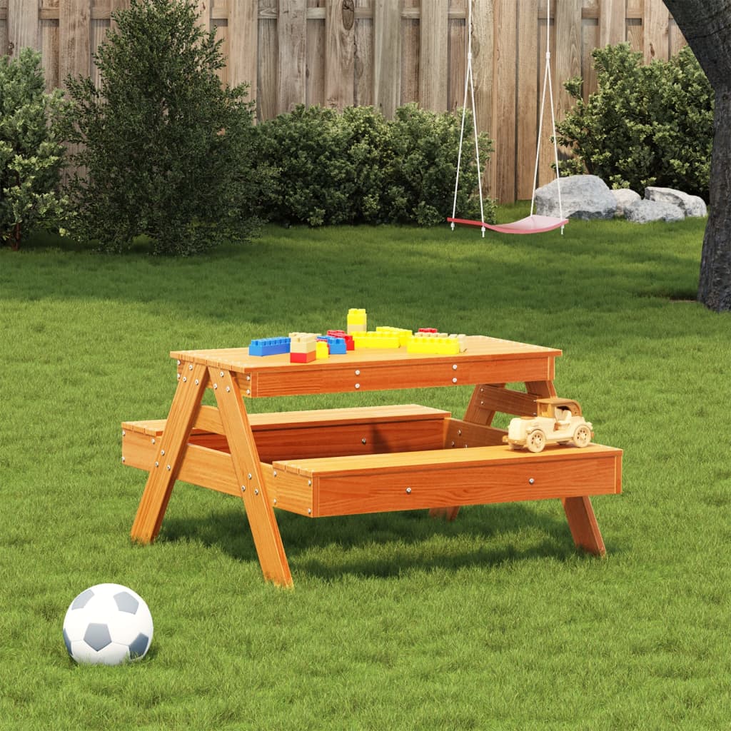 Table de pique-nique pour enfants cire marron bois massif pin