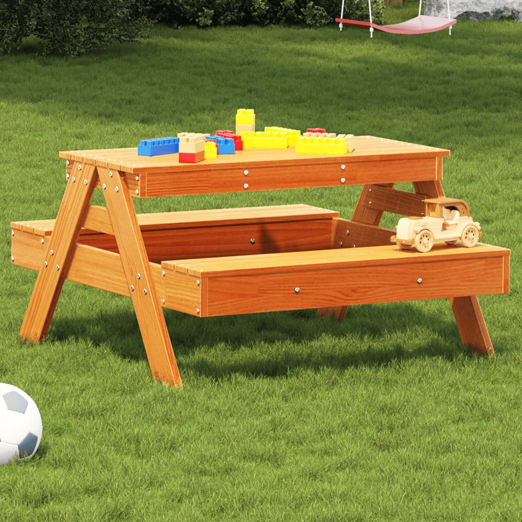 Children's picnic table brown wax solid pine wood