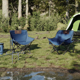 Chaise de camping avec poche pliable lot de 2 bleu