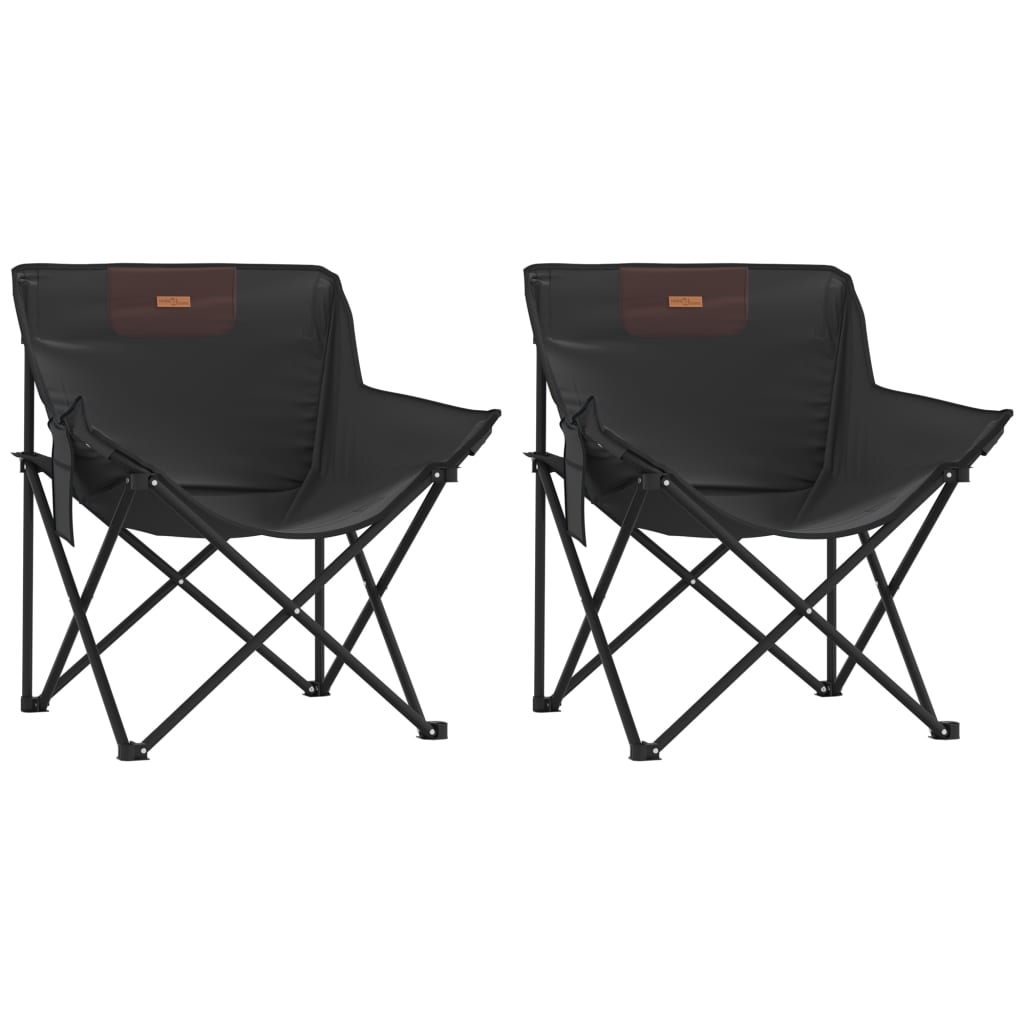 Chaise de camping avec poche pliable lot de 2 noir