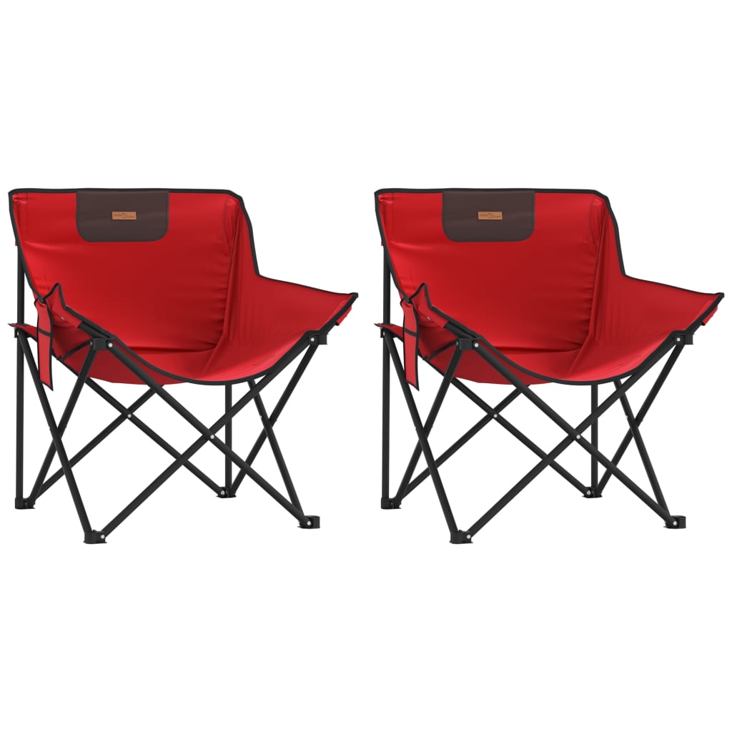 Chaise de camping avec poche pliable lot de 2 rouge