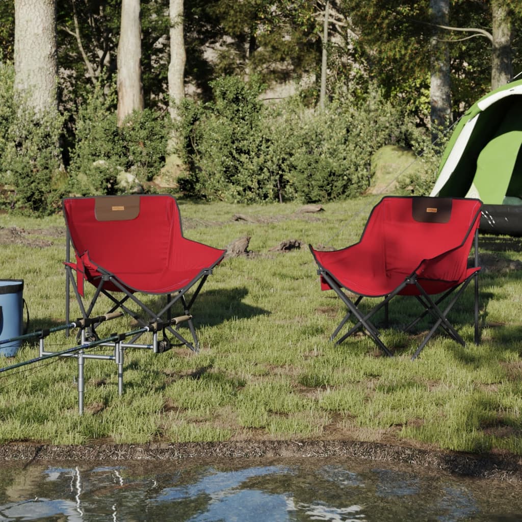 Chaise de camping avec poche pliable lot de 2 rouge