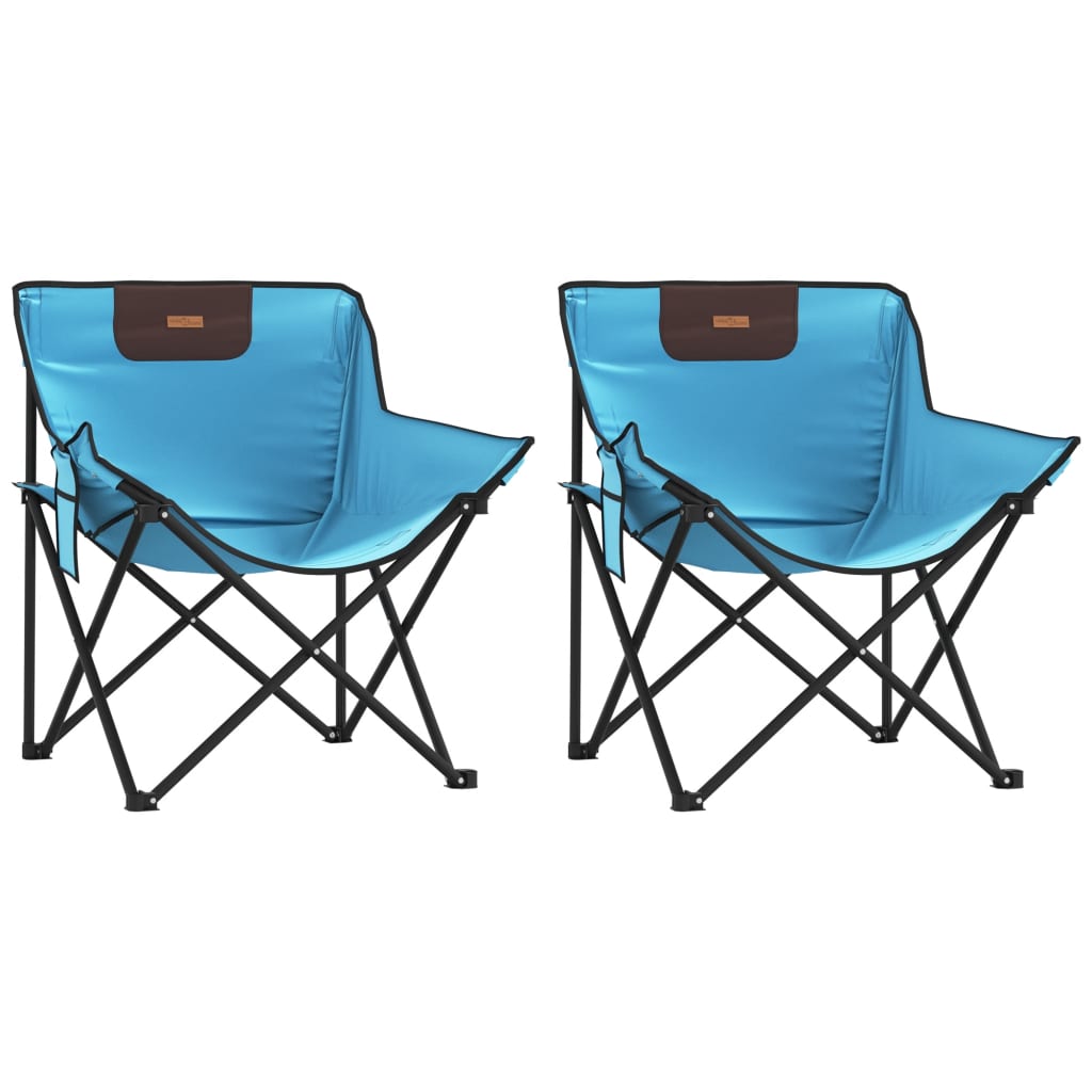 Camping chair with folding pocket set of 2 bright blue