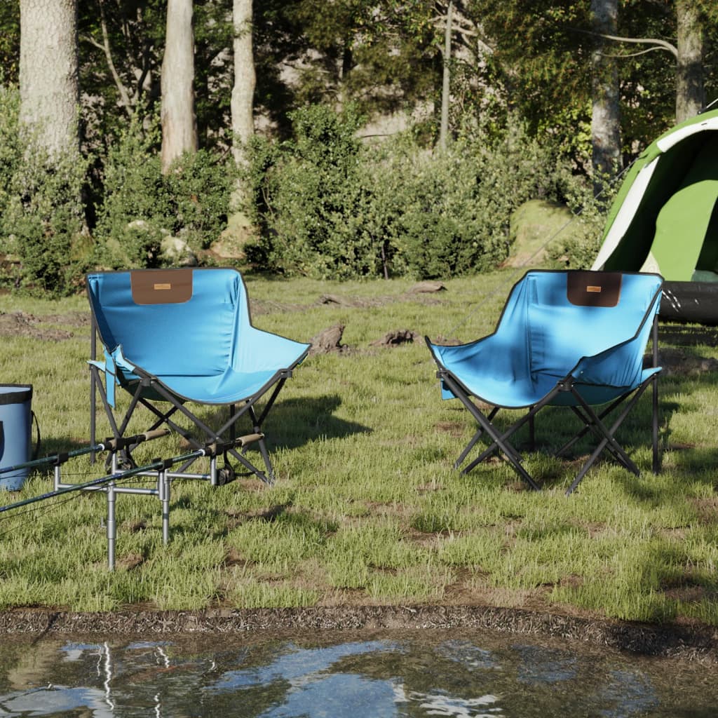 Camping chair with folding pocket set of 2 bright blue