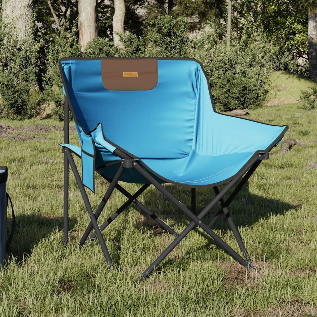 Camping chair with folding pocket set of 2 bright blue