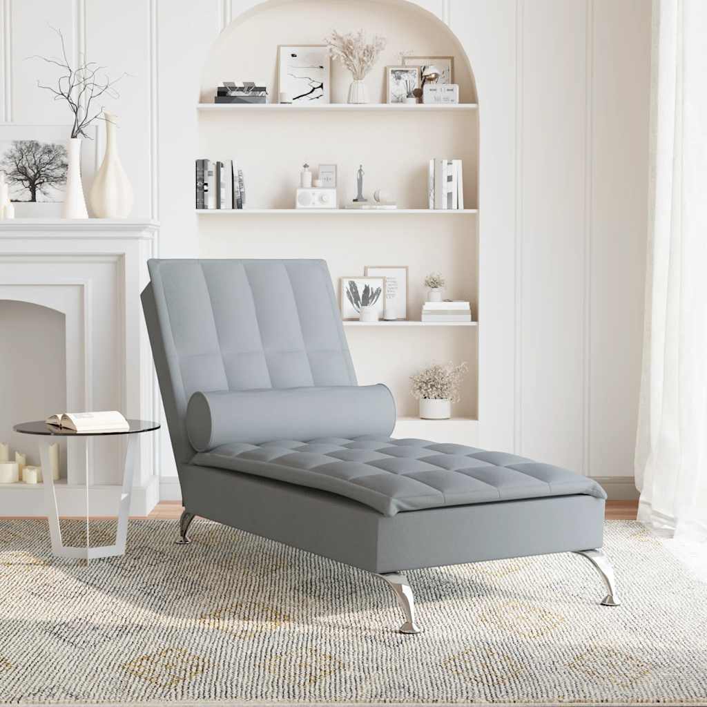 Chaise longue de massage avec traversin gris clair tissu