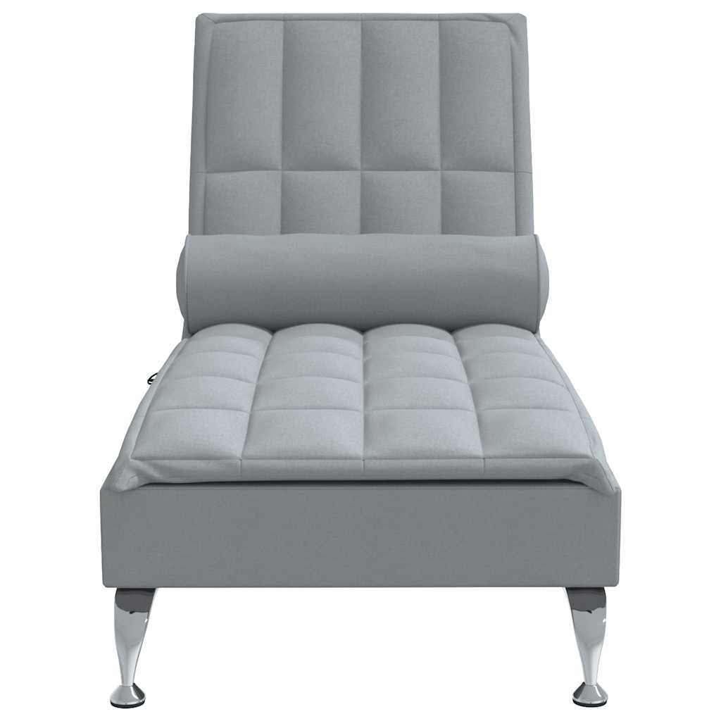 Chaise longue de massage avec traversin gris clair tissu