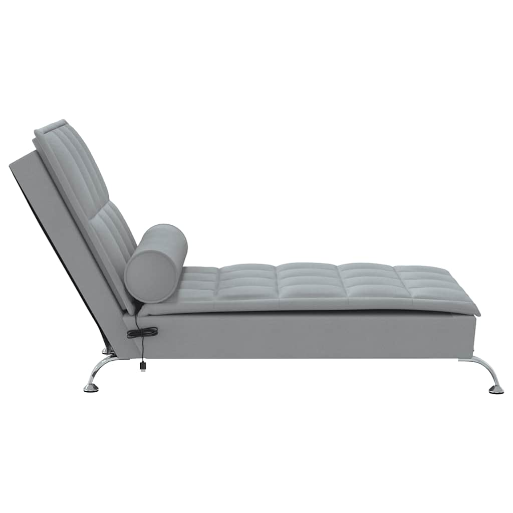 Chaise longue de massage avec traversin gris clair tissu