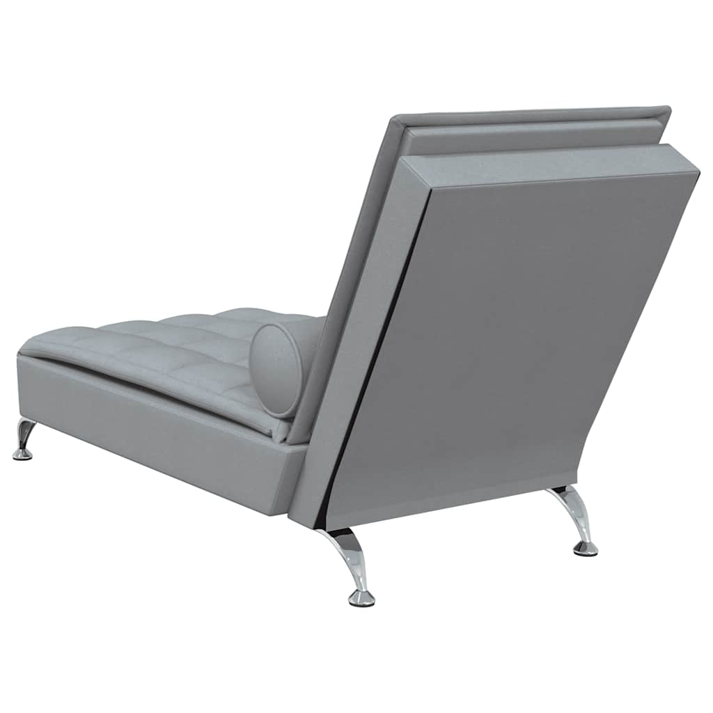 Chaise longue de massage avec traversin gris clair tissu