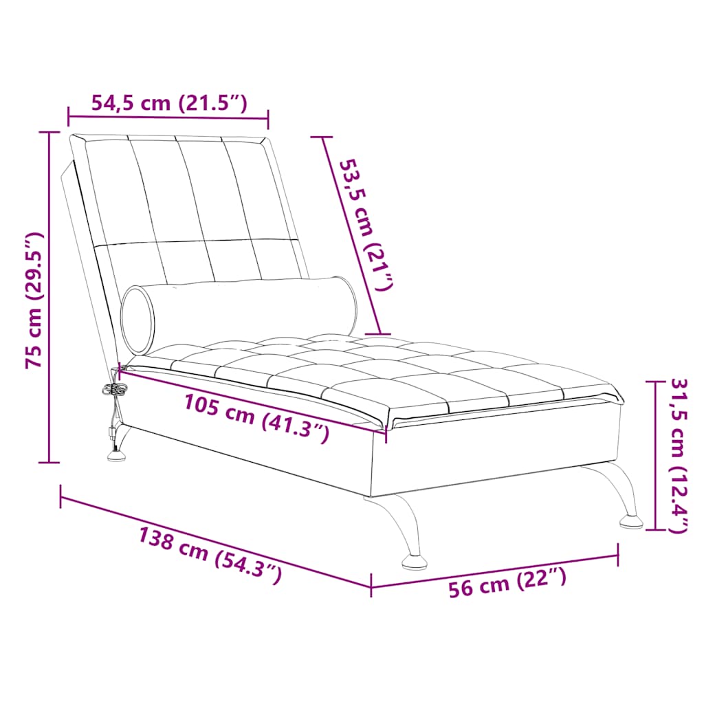 Chaise longue de massage avec traversin gris clair tissu