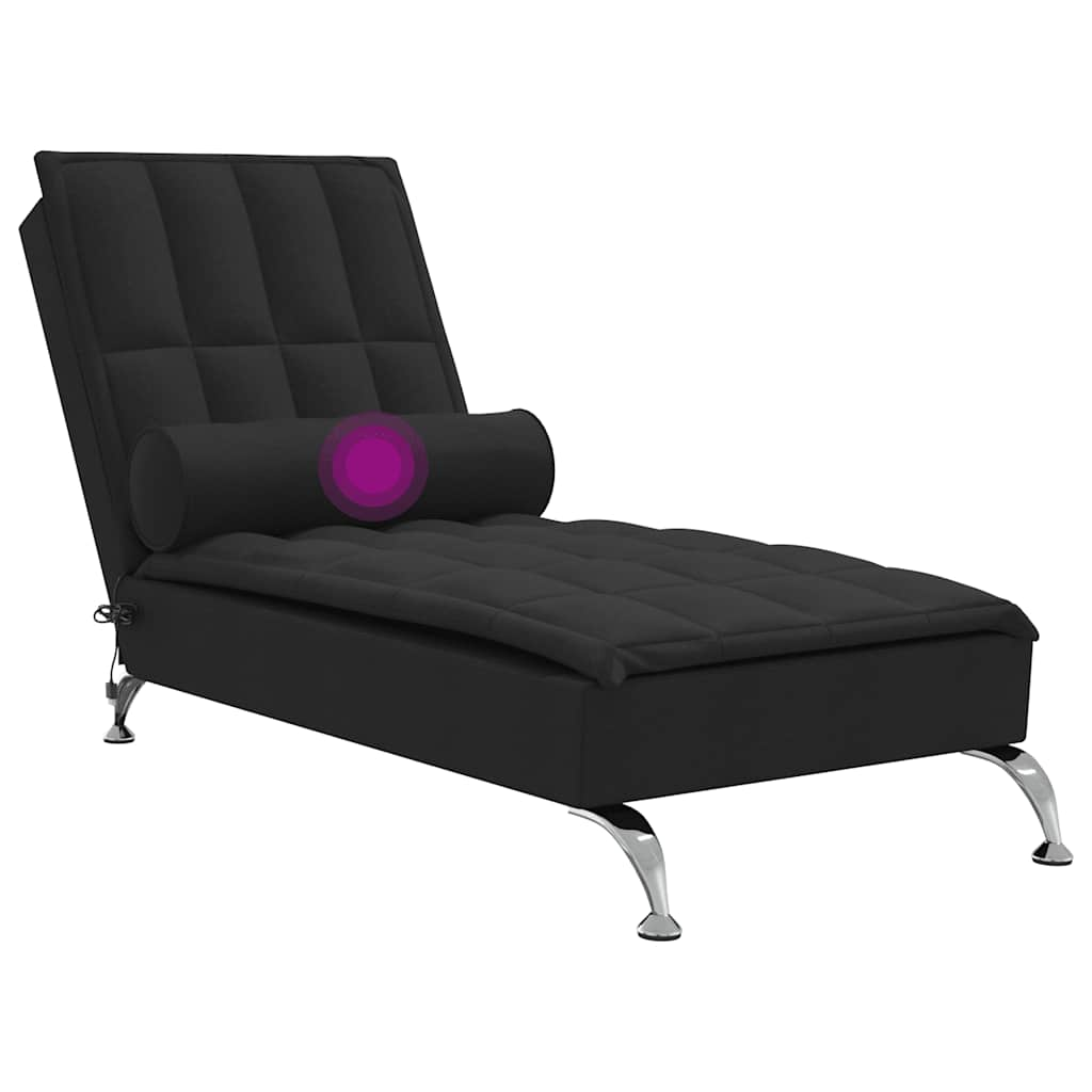 Chaise longue de massage avec traversin noir tissu