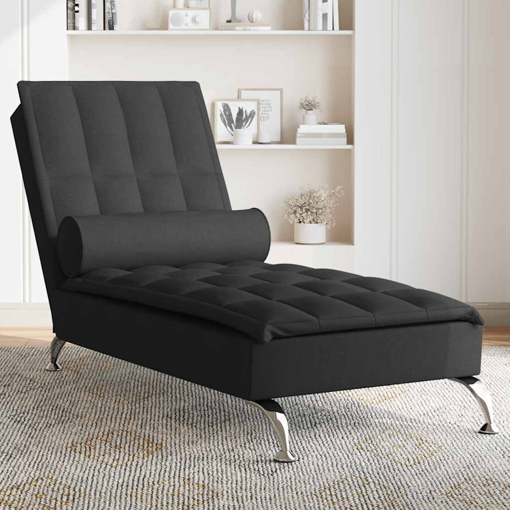 Chaise longue de massage avec traversin noir tissu