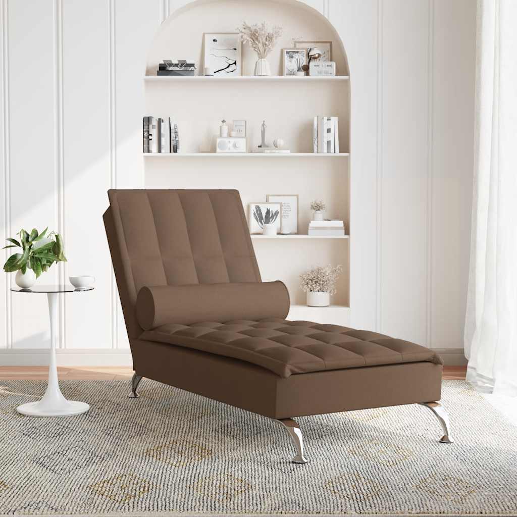 Chaise longue de massage avec traversin marron tissu