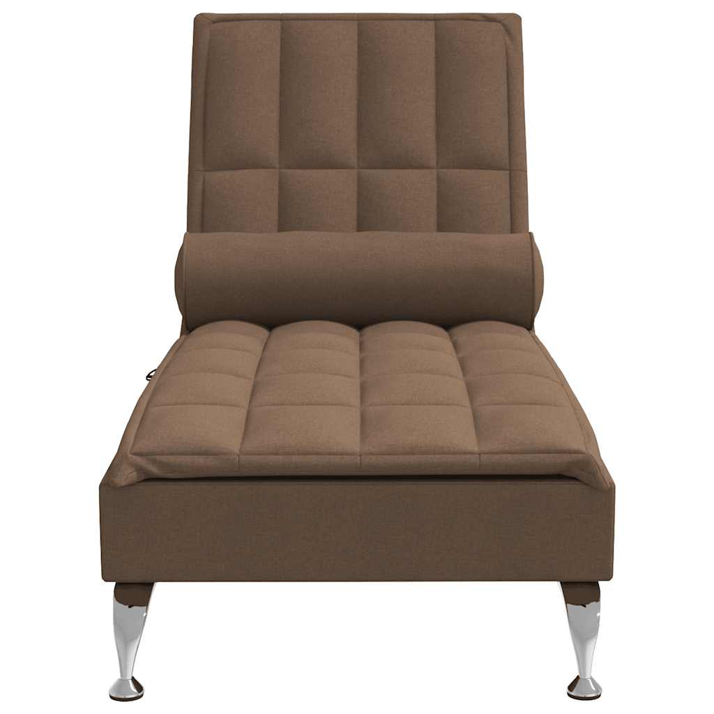 Chaise longue de massage avec traversin marron tissu