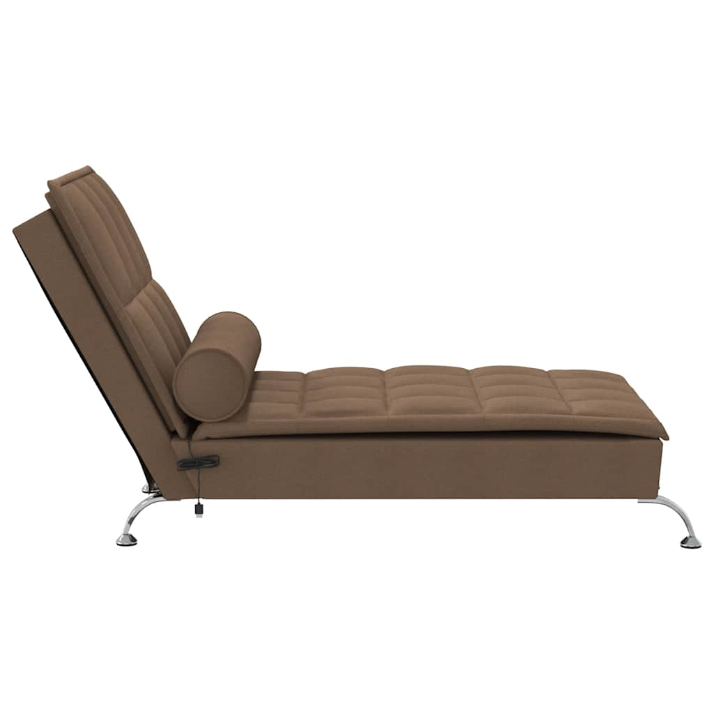 Chaise longue de massage avec traversin marron tissu