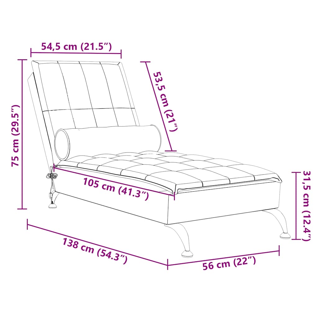 Chaise longue de massage avec traversin marron tissu