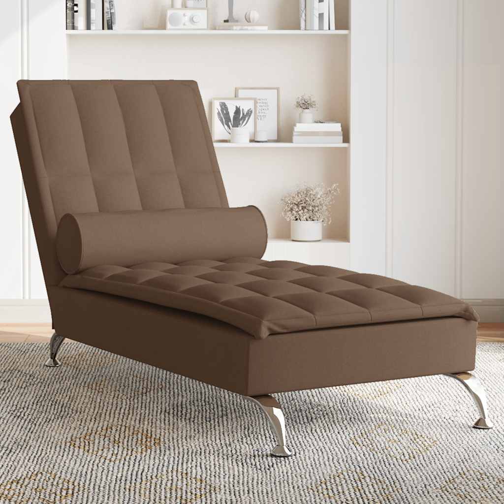 Chaise longue de massage avec traversin marron tissu