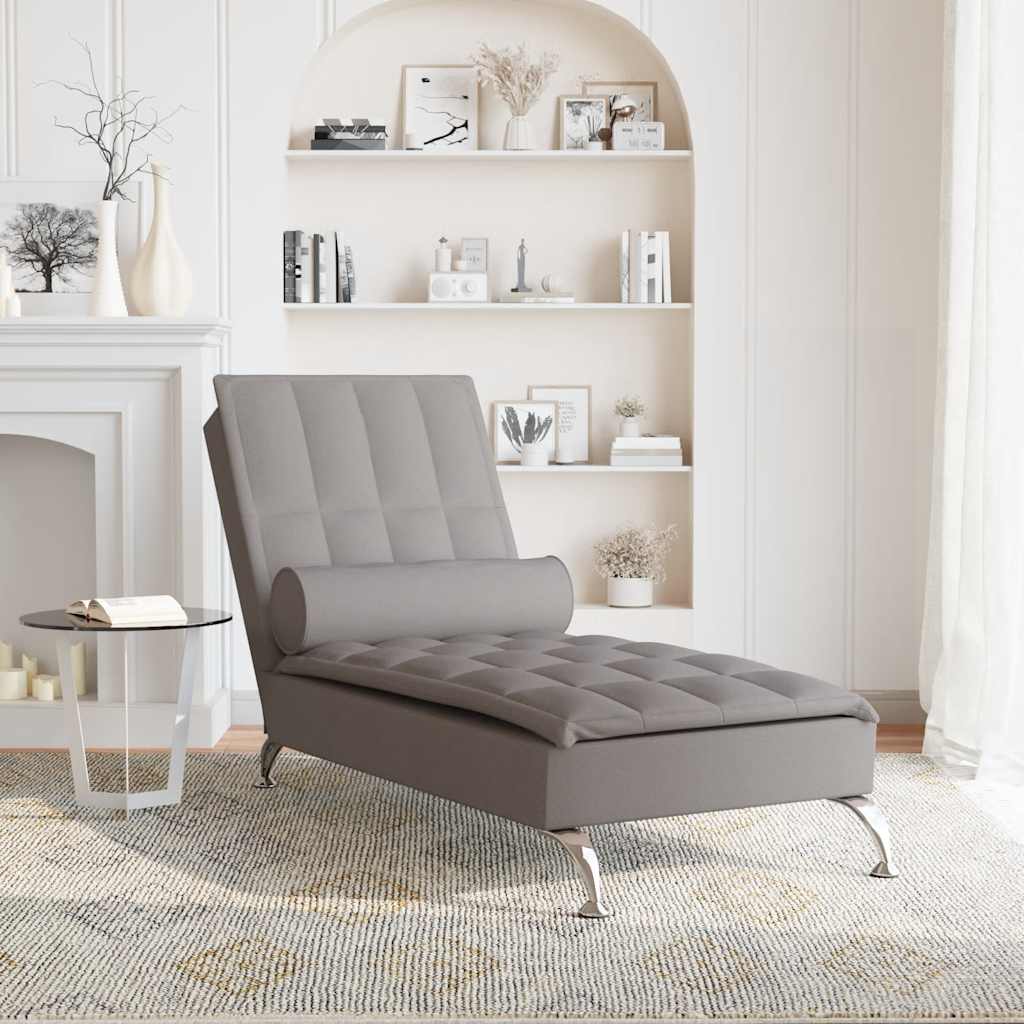 Chaise longue de massage avec traversin taupe tissu