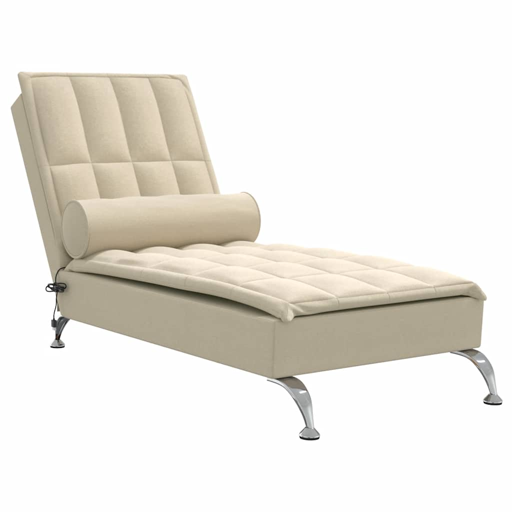 Chaise longue de massage avec traversin crème tissu