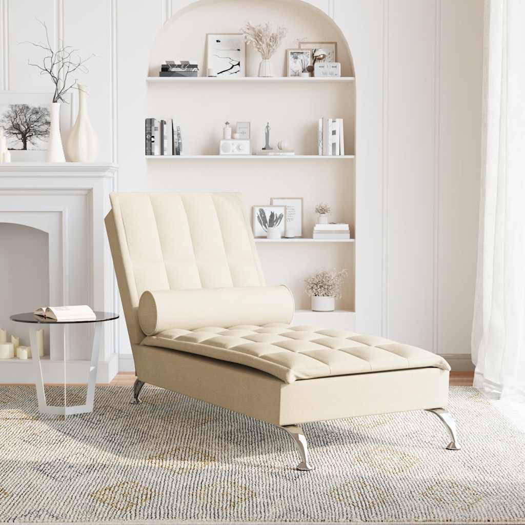 Chaise longue de massage avec traversin crème tissu