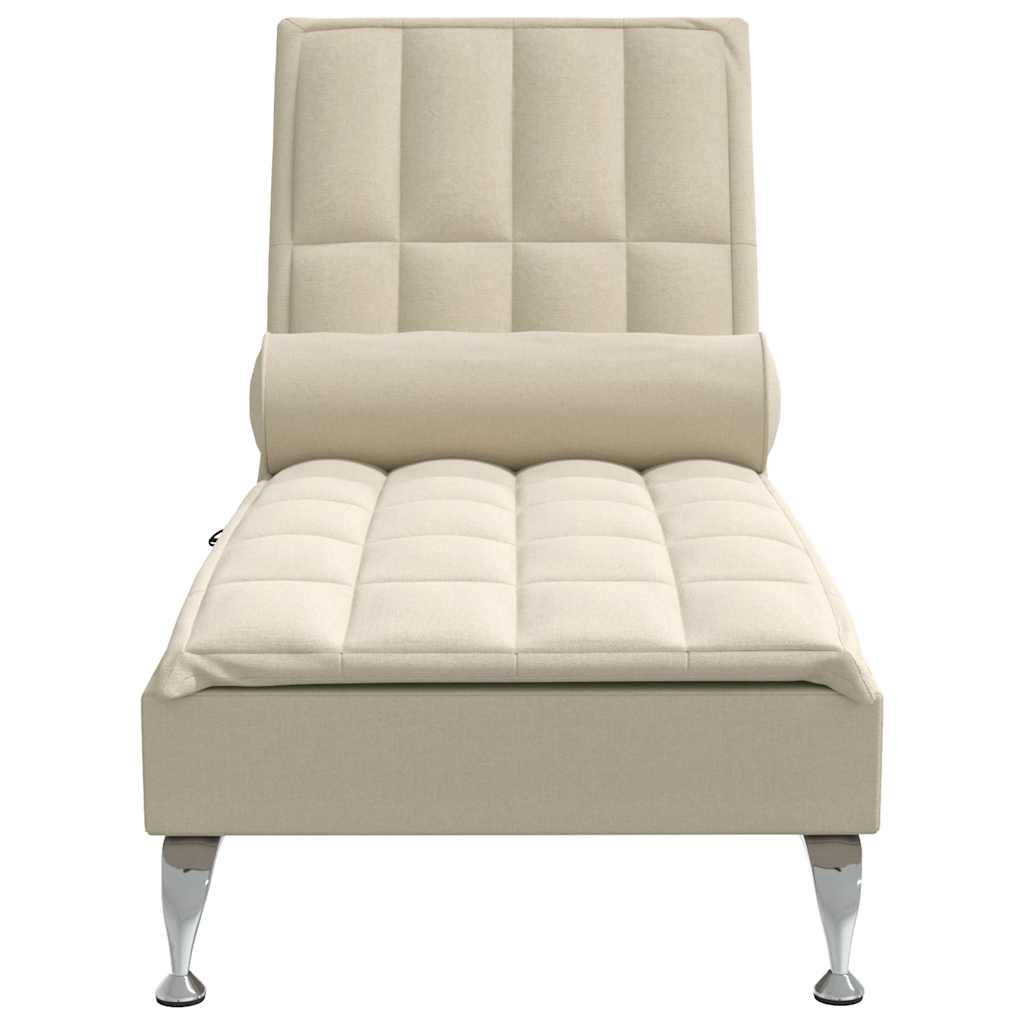 Chaise longue de massage avec traversin crème tissu