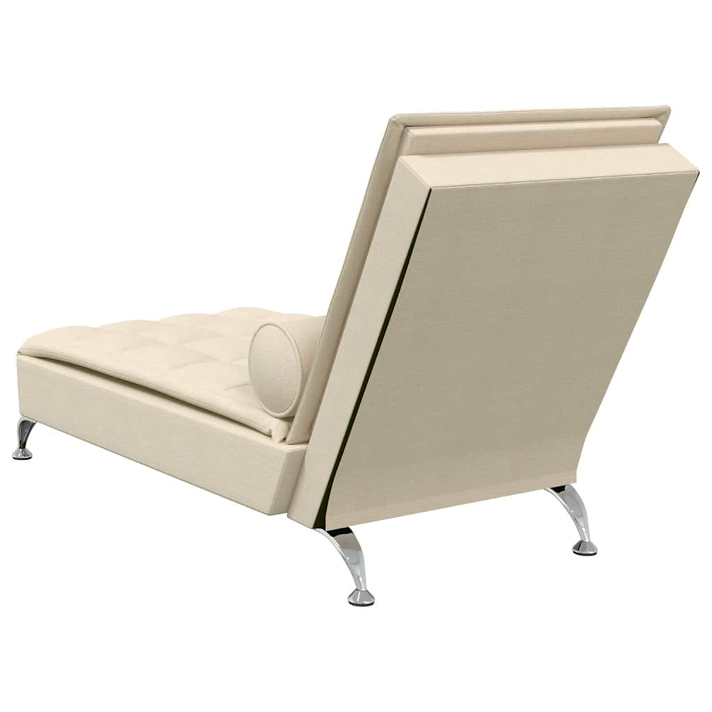 Chaise longue de massage avec traversin crème tissu