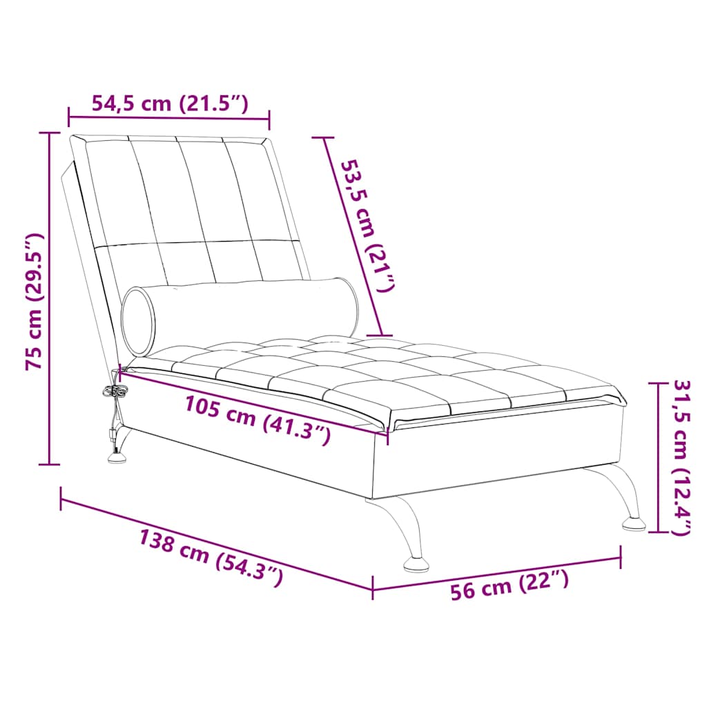 Chaise longue de massage avec traversin crème tissu