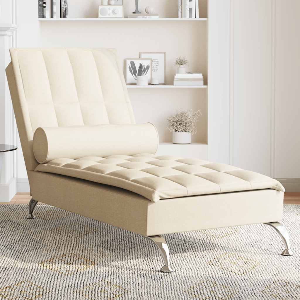 Chaise longue de massage avec traversin crème tissu