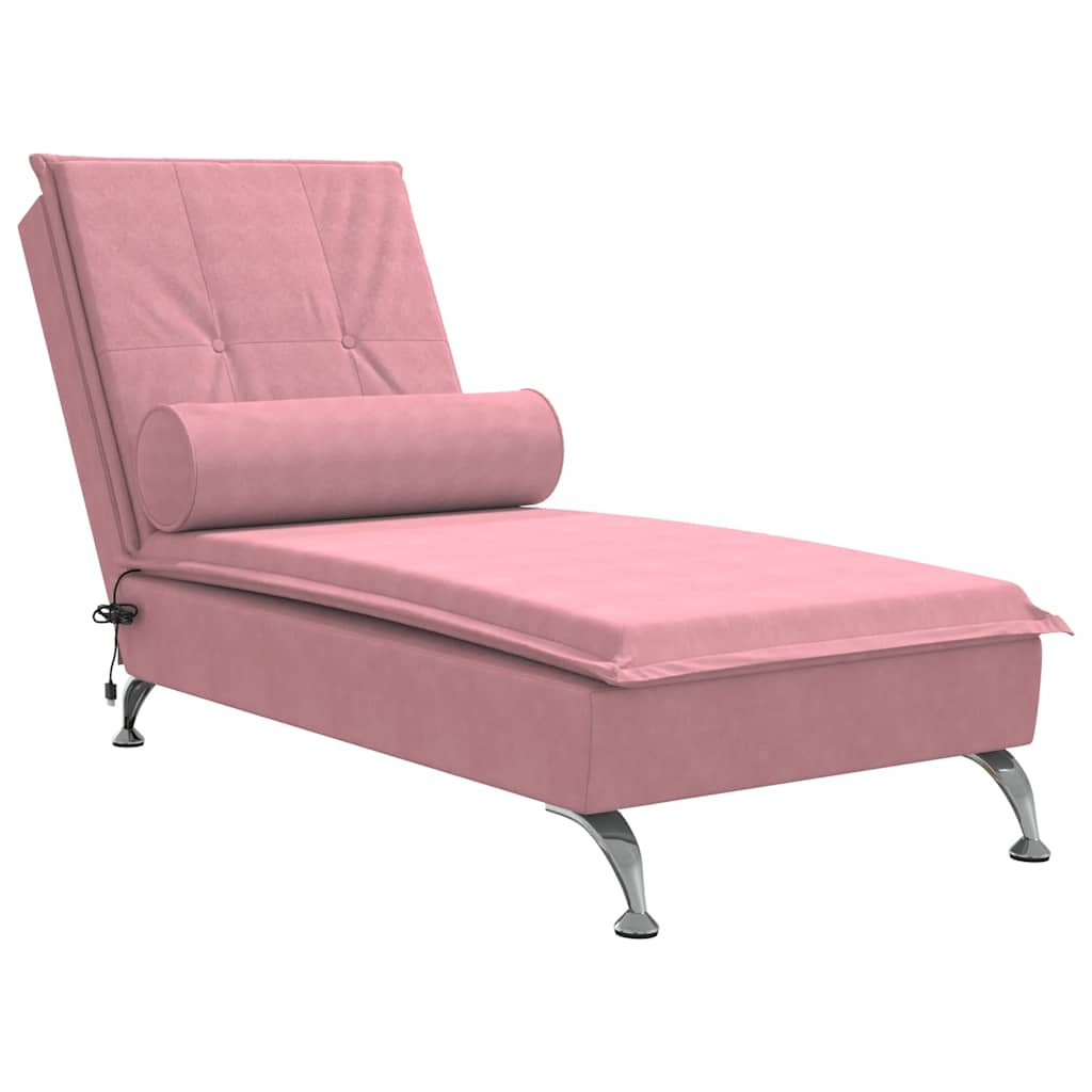 Chaise longue de massage avec traversin rose velours