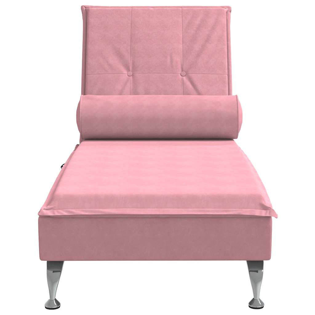 Chaise longue de massage avec traversin rose velours