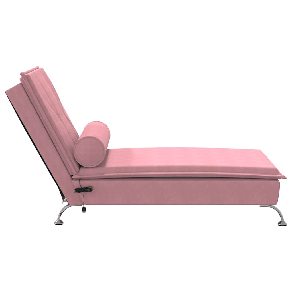 Chaise longue de massage avec traversin rose velours