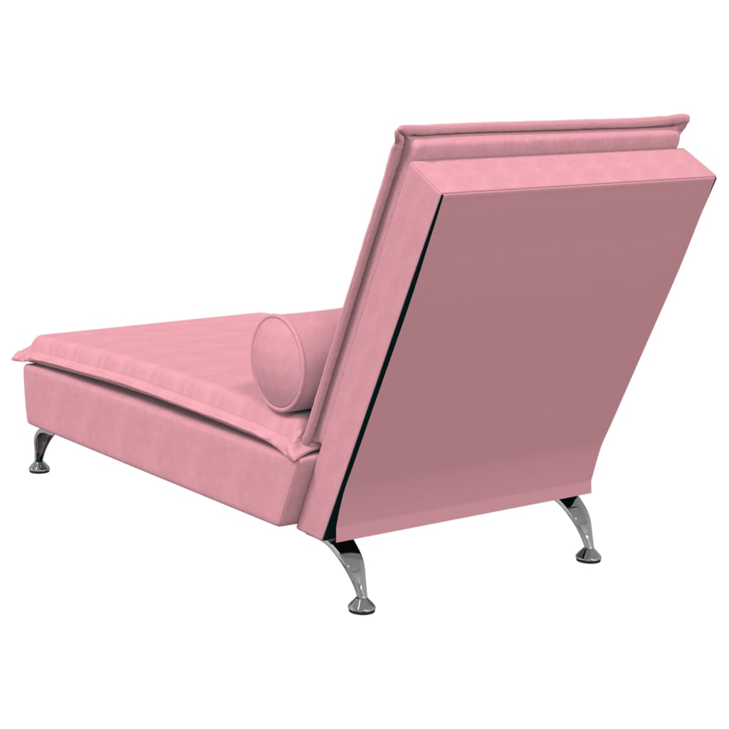 Chaise longue de massage avec traversin rose velours