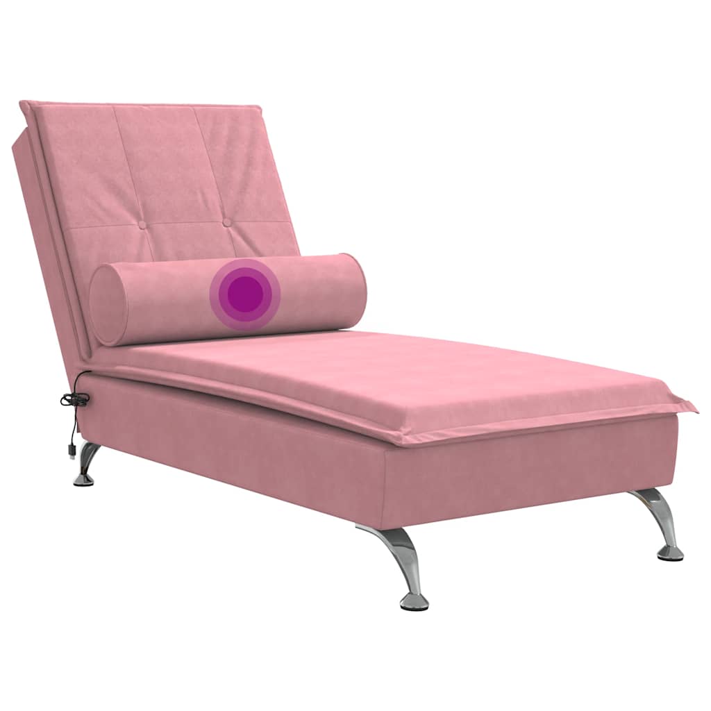 Chaise longue de massage avec traversin rose velours