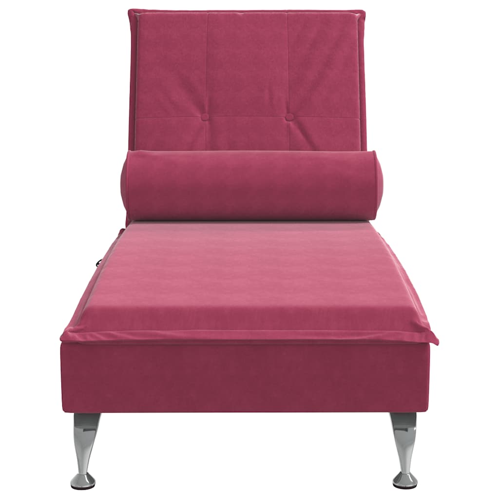 Massage lounge chair with burgundy red velvet bolster