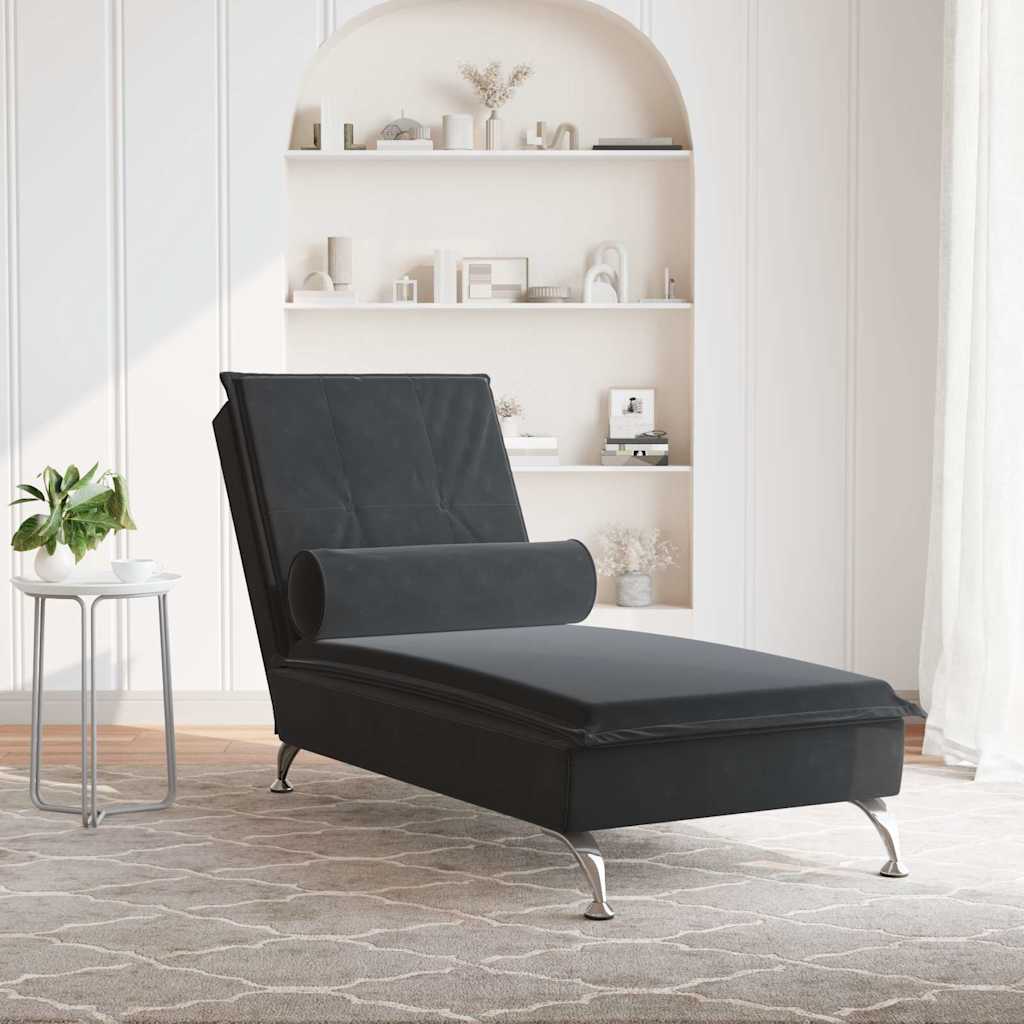 Chaise longue de massage avec traversin noir velours