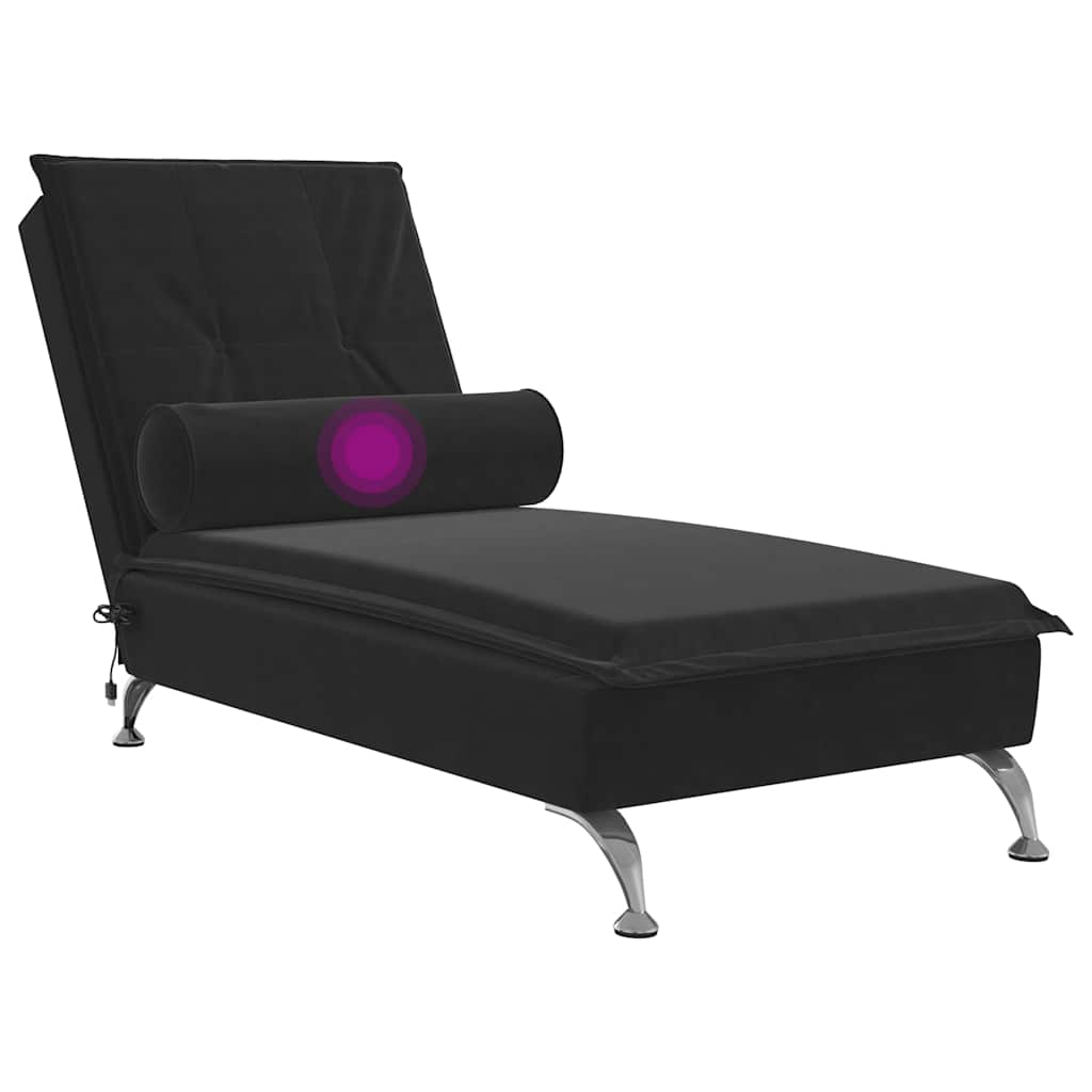 Chaise longue de massage avec traversin noir velours