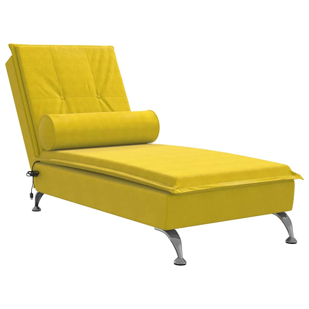 Chaise longue de massage avec traversin jaune velours