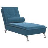 Chaise longue de massage avec traversin bleu velours