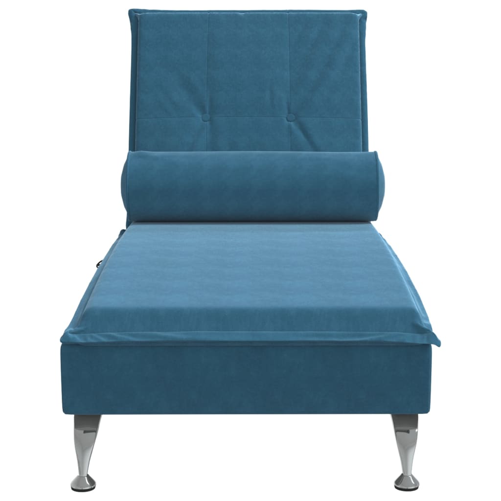 Chaise longue de massage avec traversin bleu velours