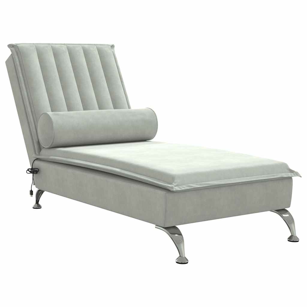 Chaise longue de massage avec traversin gris clair velours