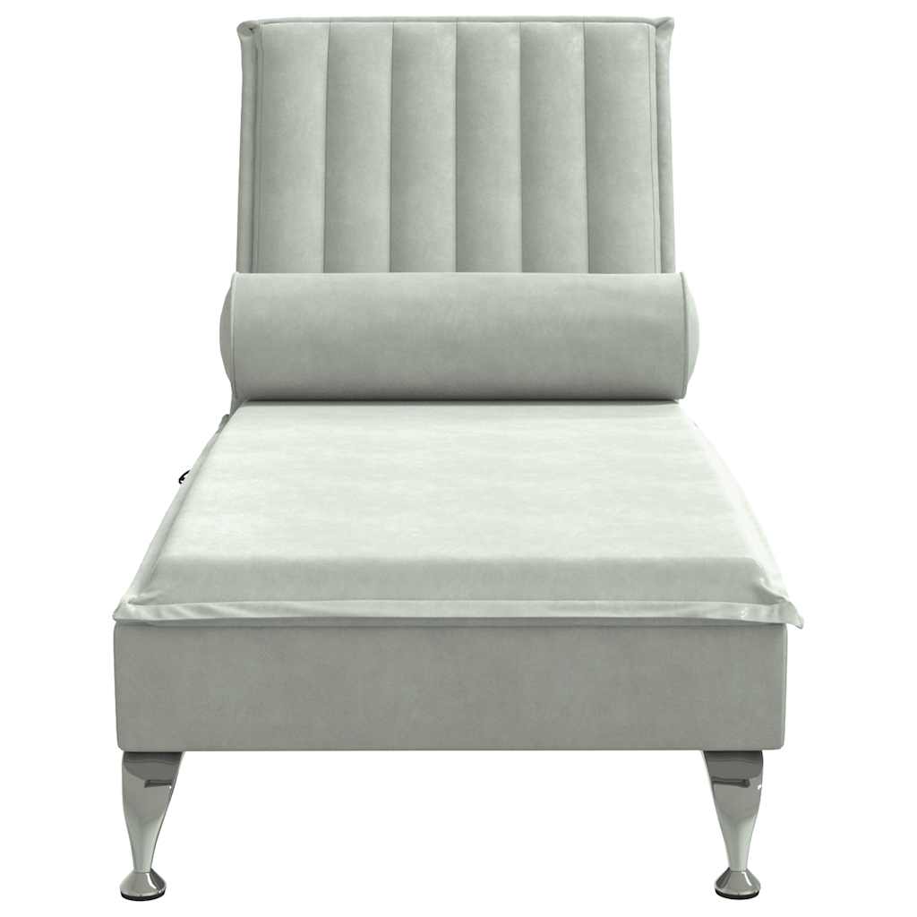 Chaise longue de massage avec traversin gris clair velours