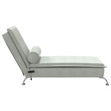 Chaise longue de massage avec traversin gris clair velours