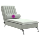 Chaise longue de massage avec traversin gris clair velours