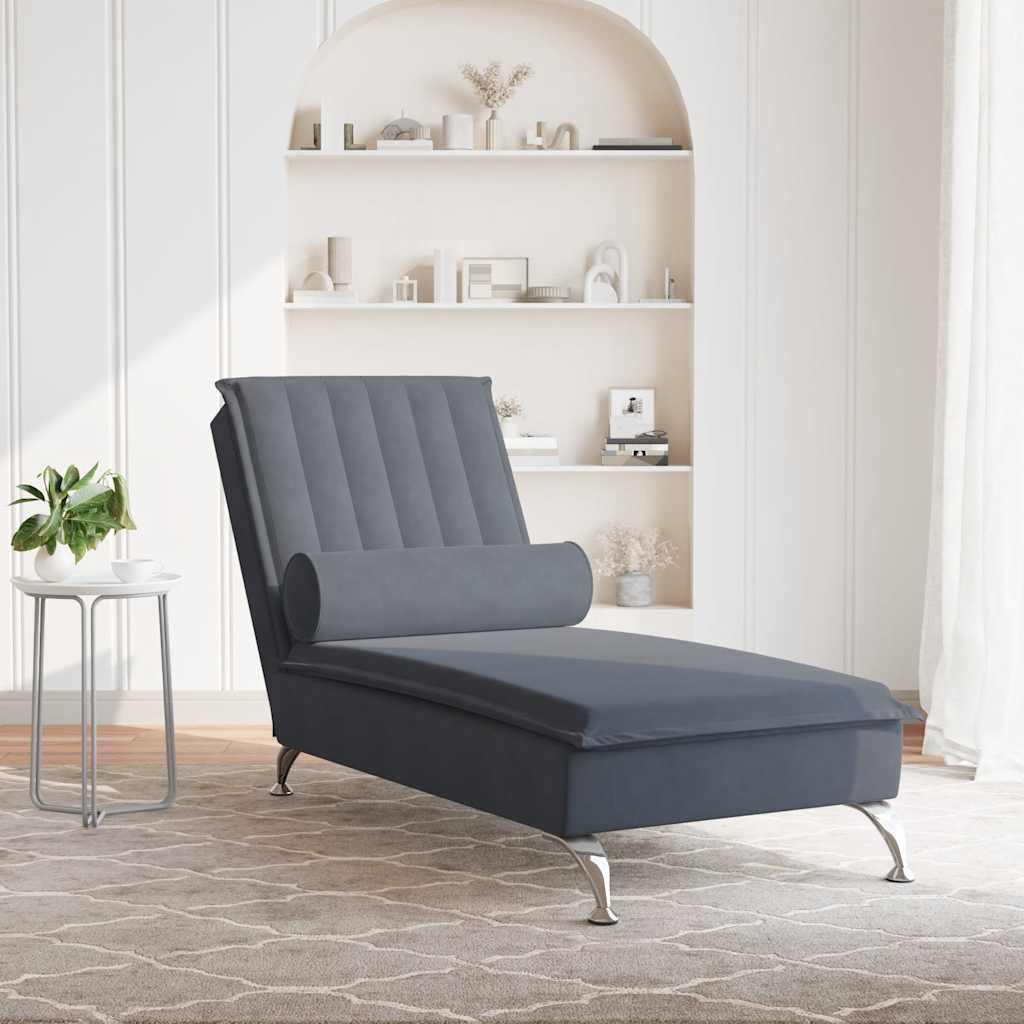 Chaise longue de massage avec traversin gris foncé velours