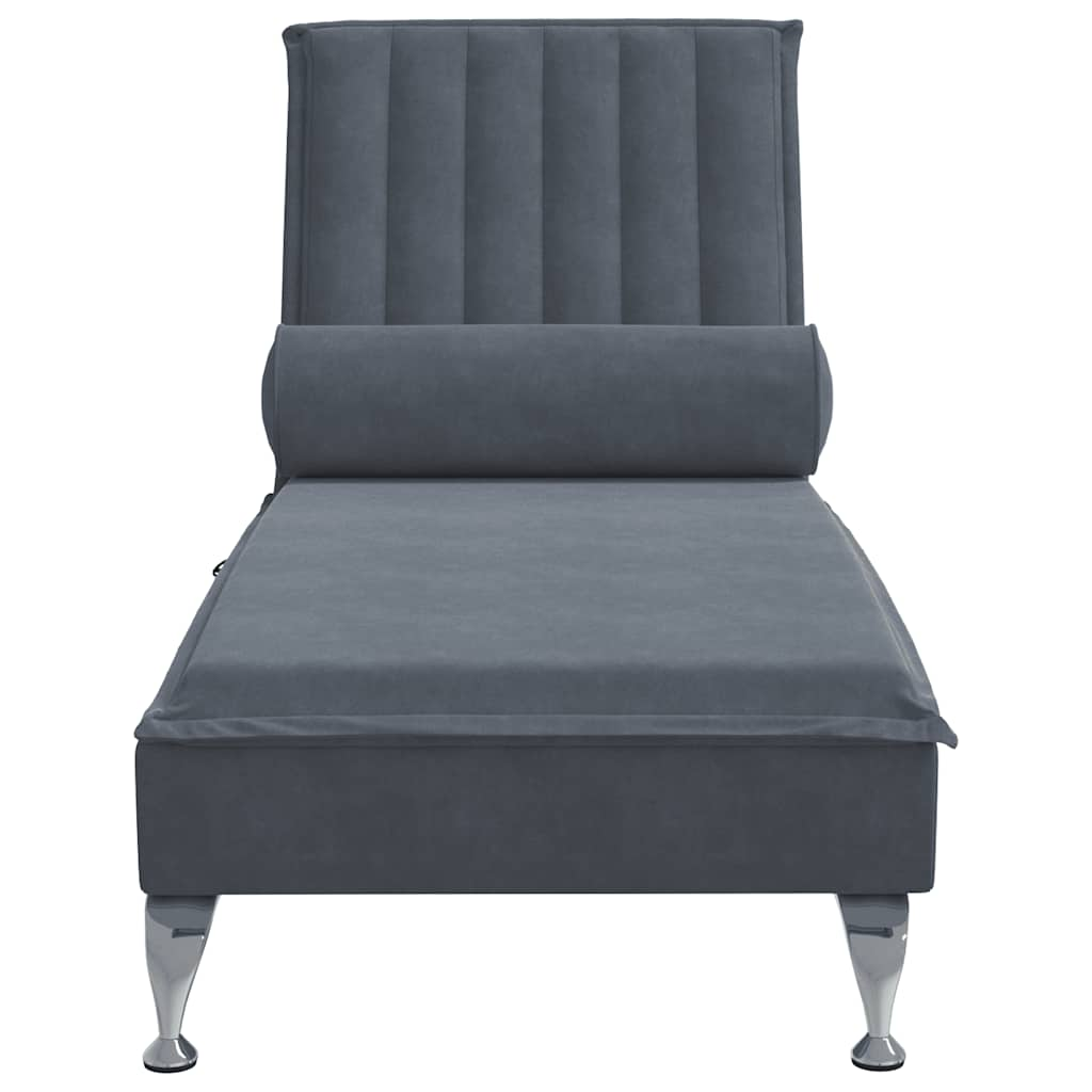 Chaise longue de massage avec traversin gris foncé velours